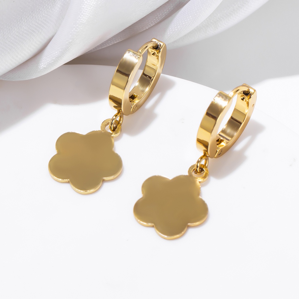 Bông Tai Thời Trang Hình Thánh Giá/Trái Tim Bằng Thép Titan Vàng 18K Cho Nữ