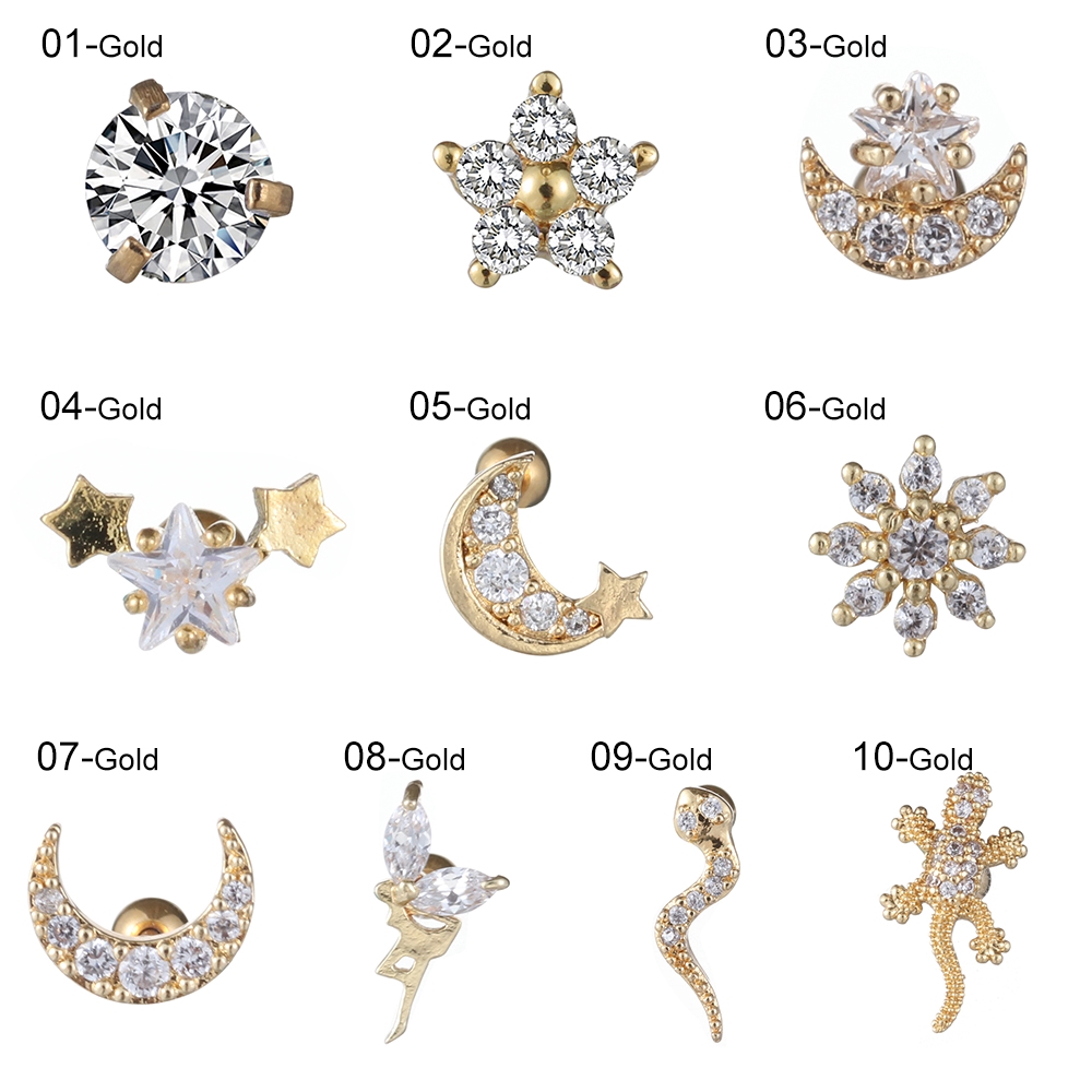 Bông tai nụ đeo vành tai hình rắn/mặt trăng/ngôi sao/bông hoa/tắc kè/thằn lằn cá tính