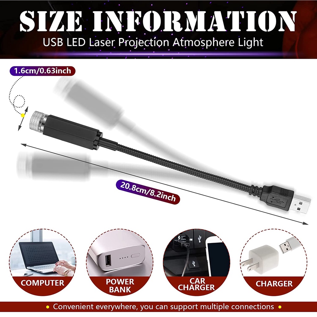 Đèn LED Chiếu Trần Xe Hơi USB Màu Neon Hình Ngôi Sao Thiên Hà Thông Dụng Có Thể Điều Chỉnh Được
