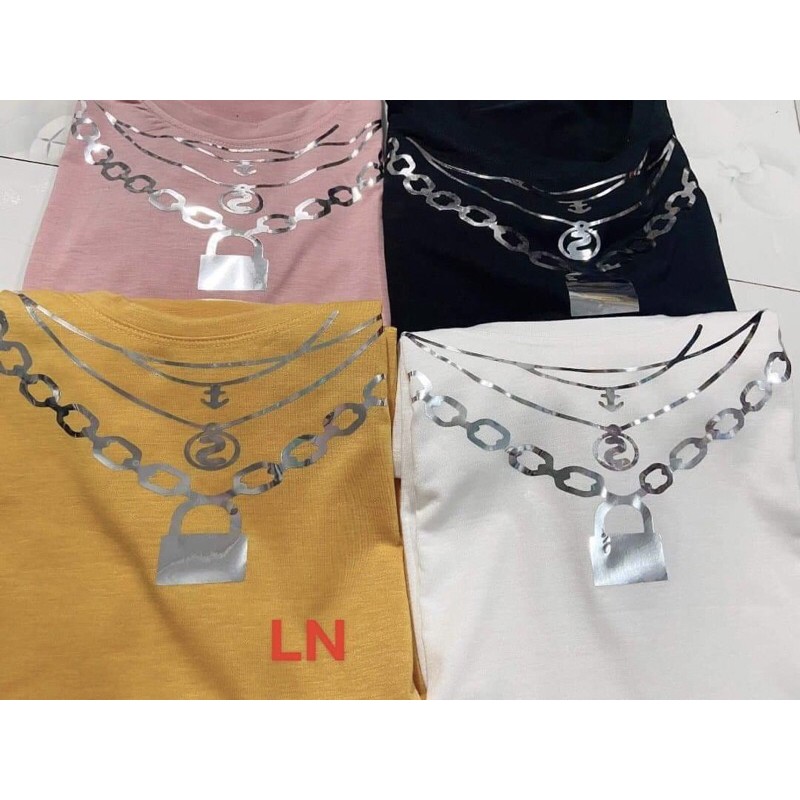 Áo phông ánh gương cổ khoá sích chữ s vòng cổ ngắn tay LN12