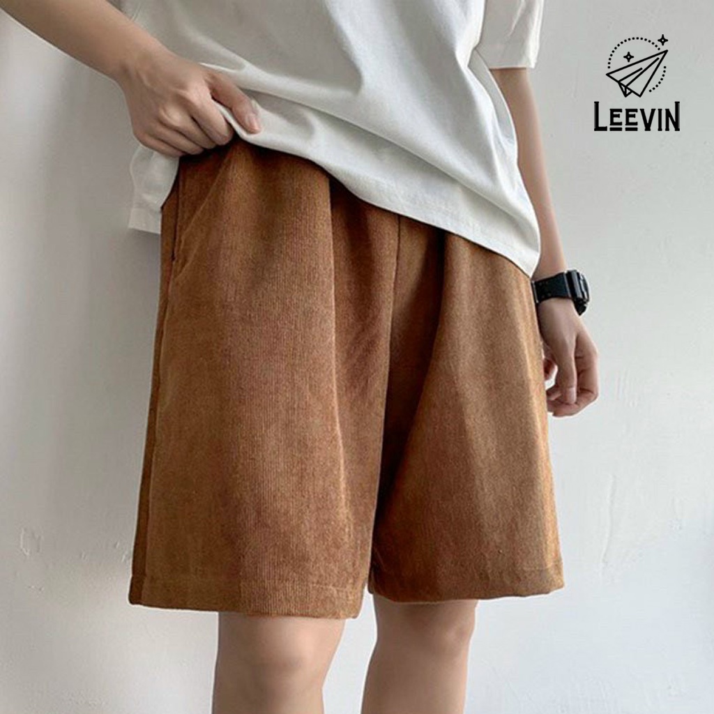Quần Short Nhung Tăm Nam Nữ Form Rộng Unisex Kiểu quần đùi nam phong cách đường phố ống rộng Leevin Store
