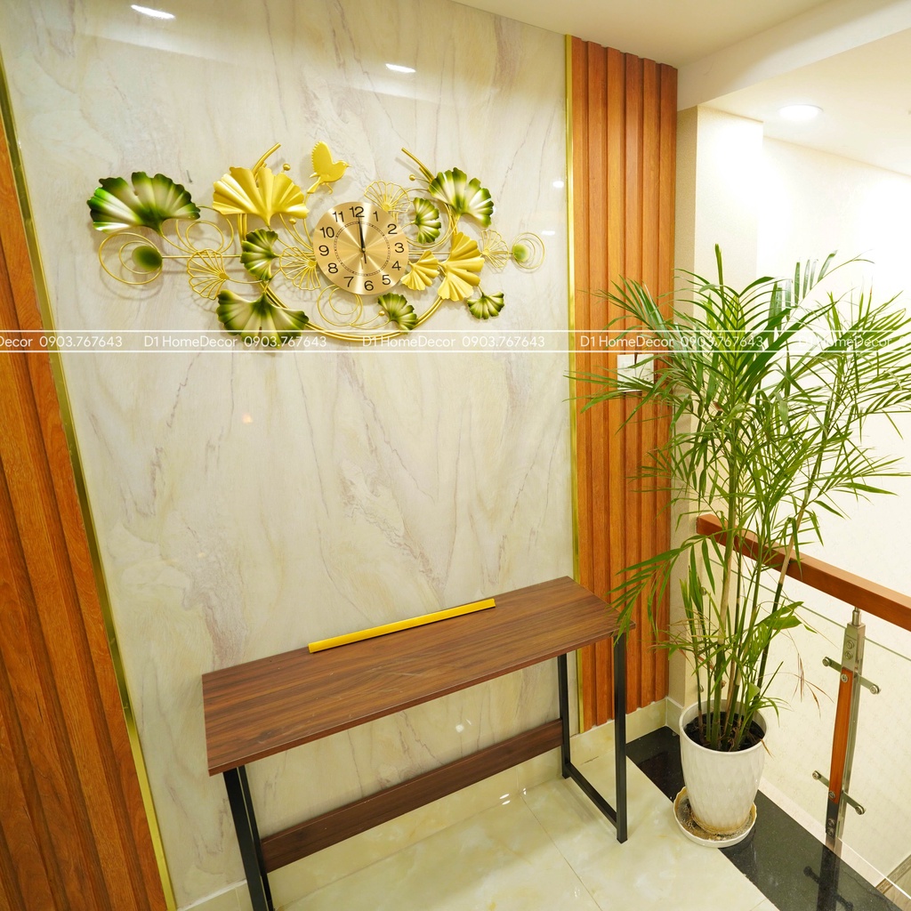 Đồng Hồ Treo Tường Trang Trí- Nhập Khẩu Chính Hãng Cao Cấp - Mẫu  Lá Bạch Quả Tài Lộc - GN61