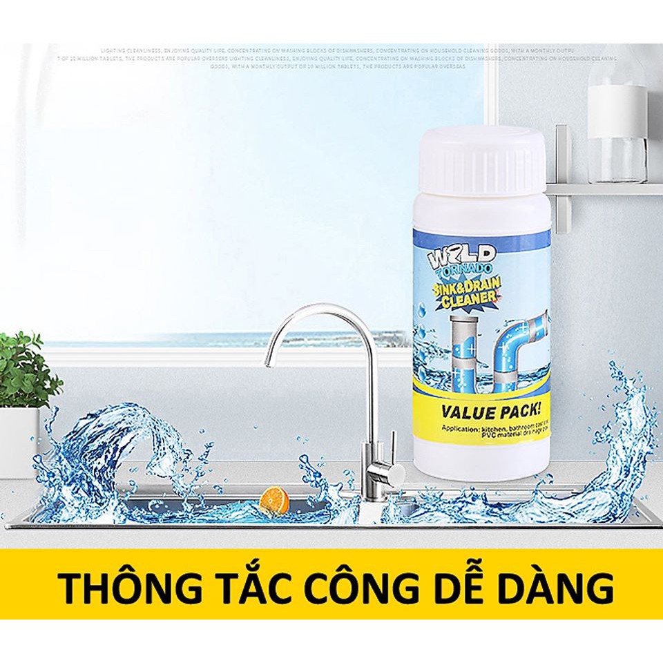 [LOẠI I] Bột Thông Bồn Cầu , Đường Ống, Bồn Rửa Bát, Khử Mùi Bồn Cầu Hiệu Quả - Wold Tornado 110g