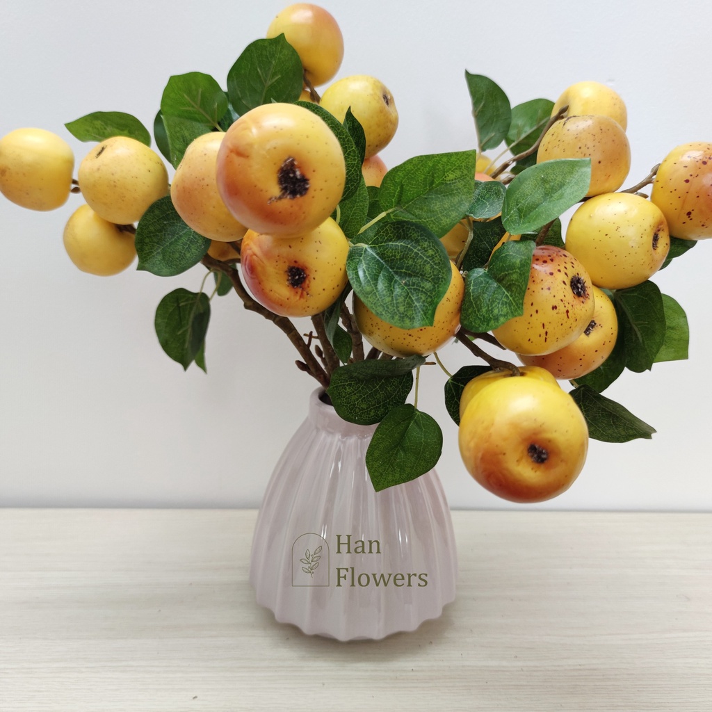 Cành táo vàng 4 quả - cành táo giả - trang trí nhà cửa Han Flowers
