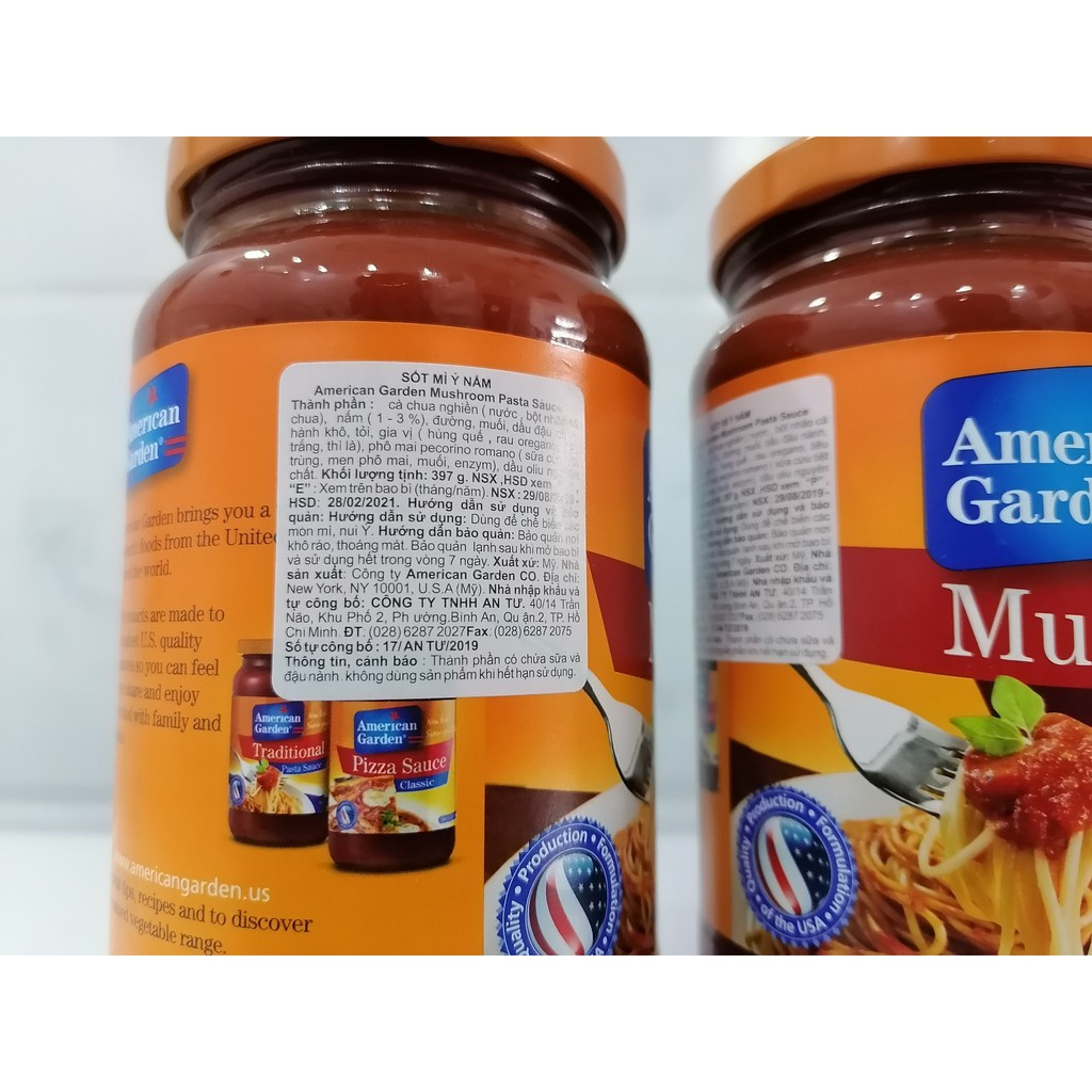 Sốt Mì Ý Nấm Hiệu American Garden 397g - American Garden Mushroom Pasta Sauce 397g