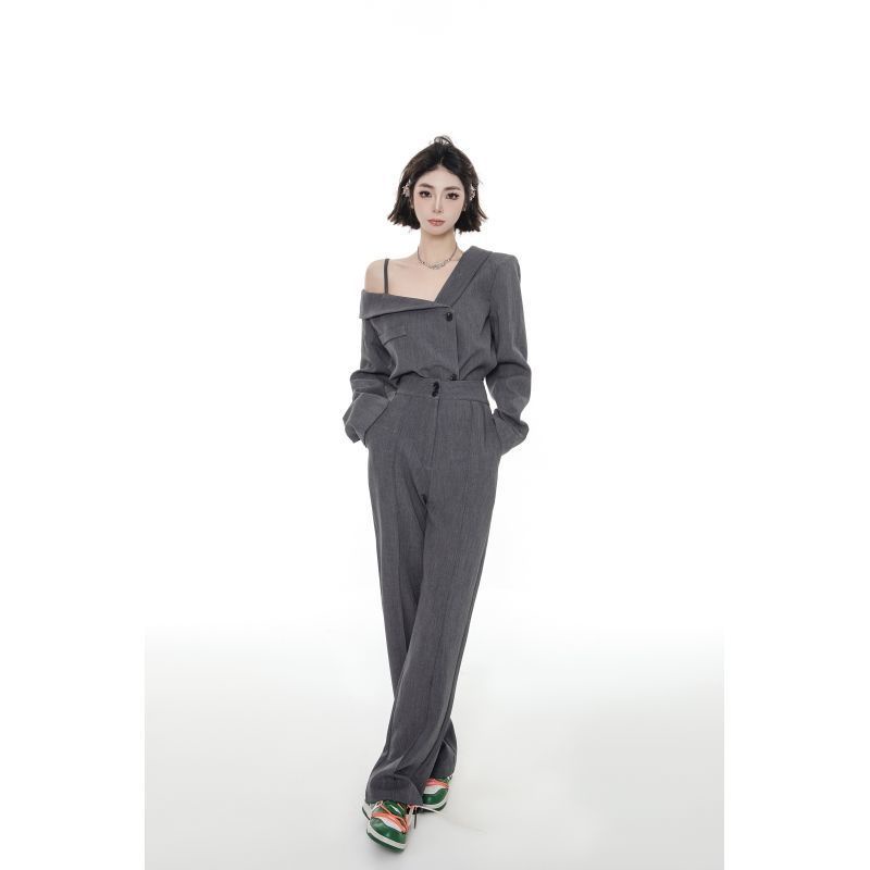 ♀◙◙Set Áo Trễ Vai + Quần Dài Lưng Cao Thời Trang Nữ