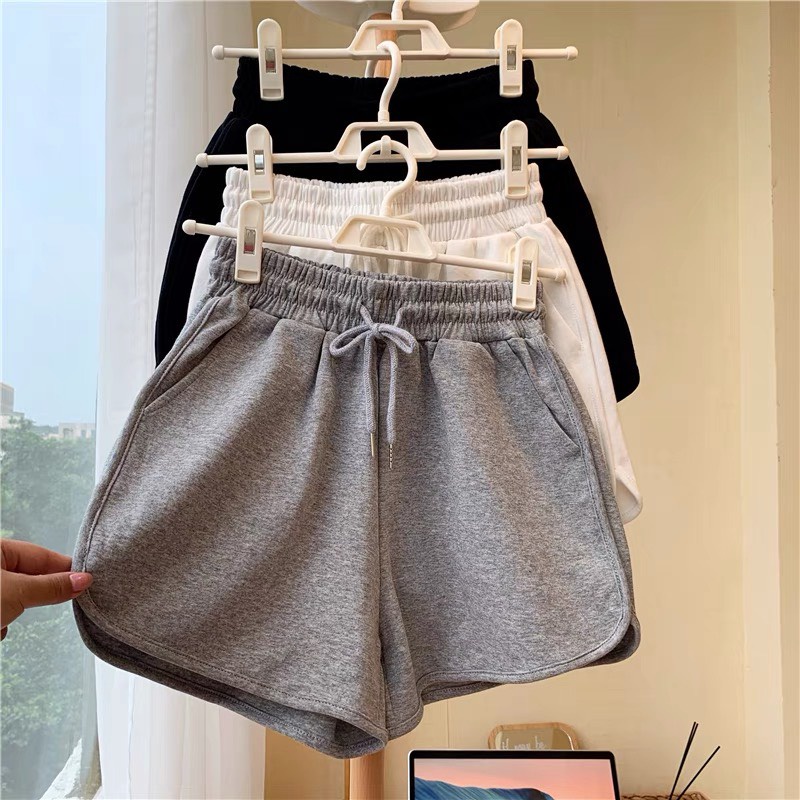 Quần Short đùi Unisex 4 màu trắng đen tím xám sooc nữ cạp chun ulzzang