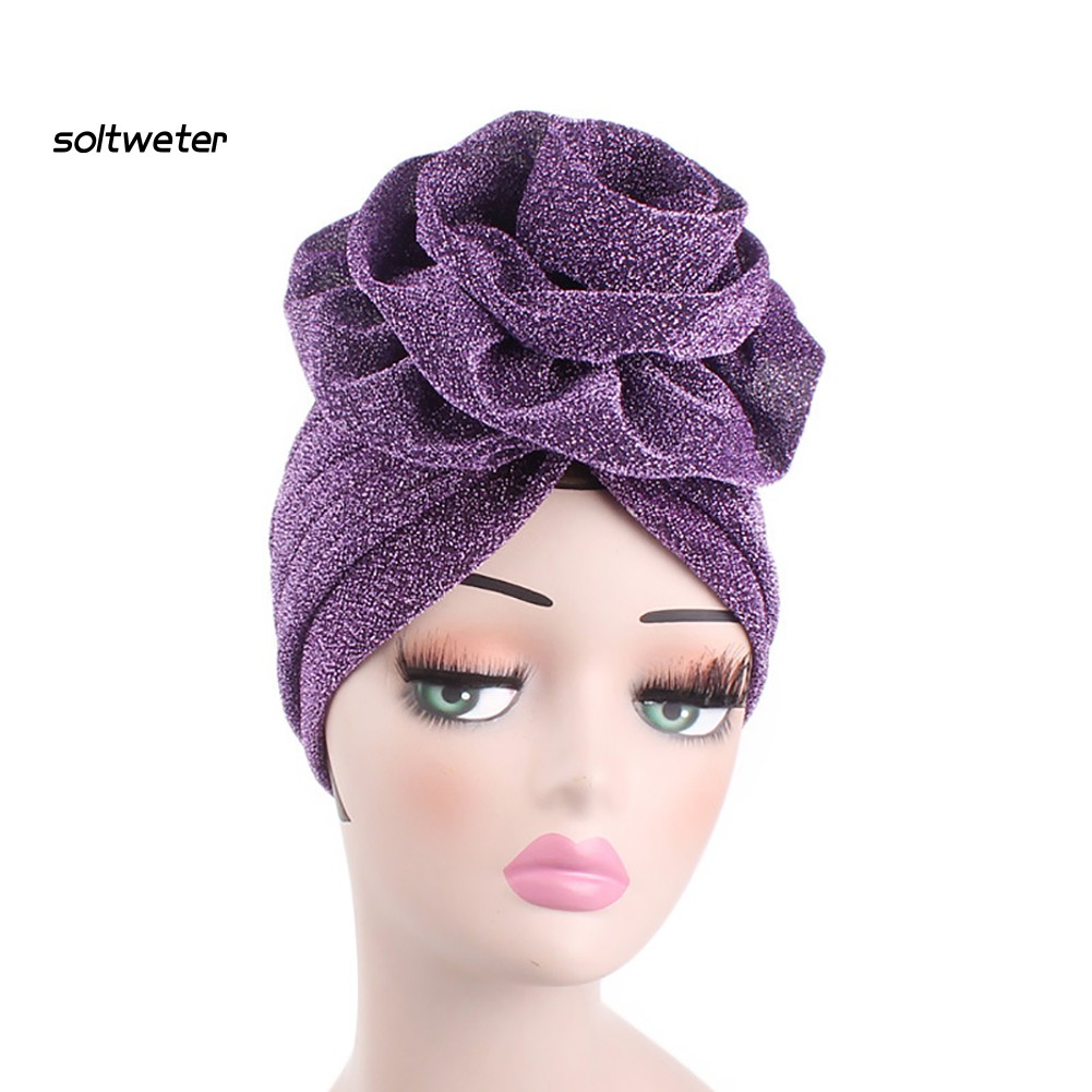 Mũ trùm đầu nữ phong cách Hồi giáo trang trí hoa lấp lánh nhiều màu sắc