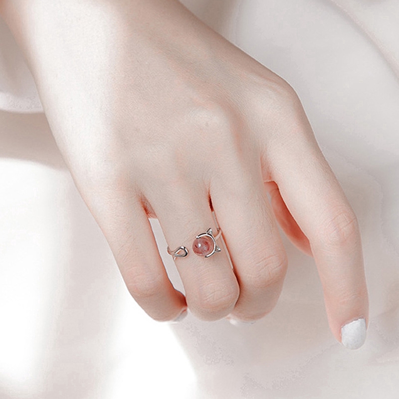 MANYUE Exquisite Nhẫn dạng hở thời trang nữ đính đá pha lê màu bạc kiểu dáng mèo con