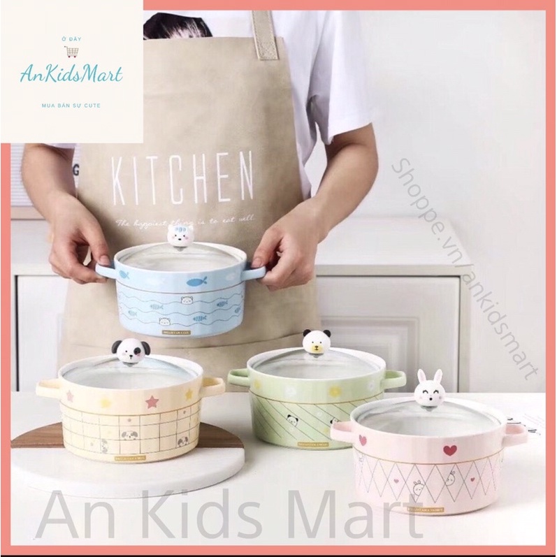 Tô sứ/ bát sứ úp mì tôm có nắp hình hoa quả và động vật dễ thương