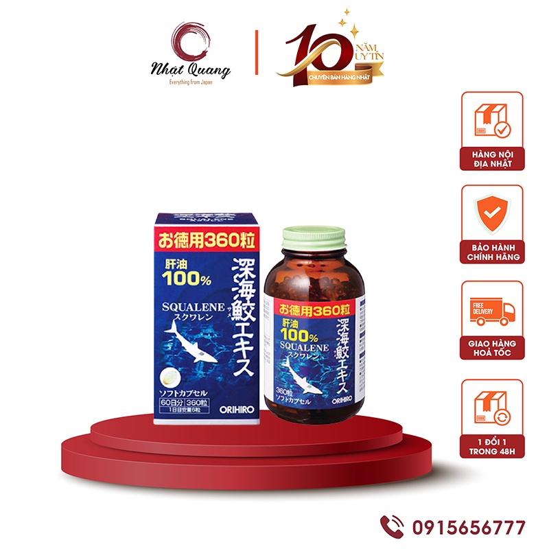 Dầu gan cá mập Orihiro Squalene 360 và 390 viên (Hàng nội địa Nhật Bản)