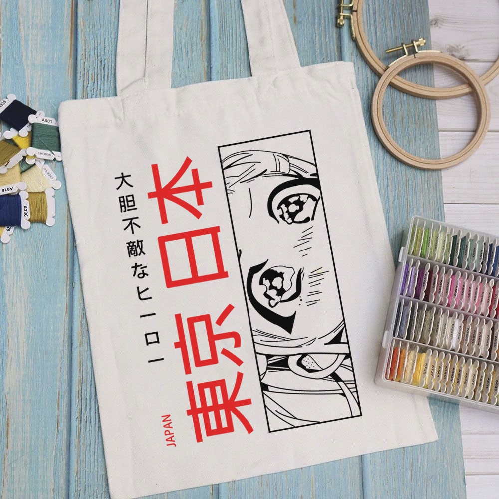 Túi vải túi Tote JAPAN - Mẫu 8 vải canvas dày đẹp cho nữ có khóa miệng đi học đi chơi. In hình theo yêu cầu