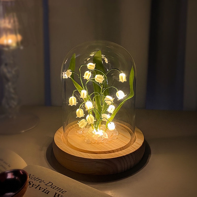 Đèn LED ngủ để bàn hình Hoa Linh Lan, Hoa Tulip trong lồng kính decor phòng - Quà tặng sinh nhật ý nghĩa ( tự làm)