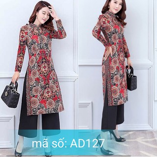 Có size 53XL Set Áo Dài Cách TÂN CÔ TRỤ TAY DÀI NỀN ĐỎ KÈM QUẦN VOAL ỐNG RỘNG