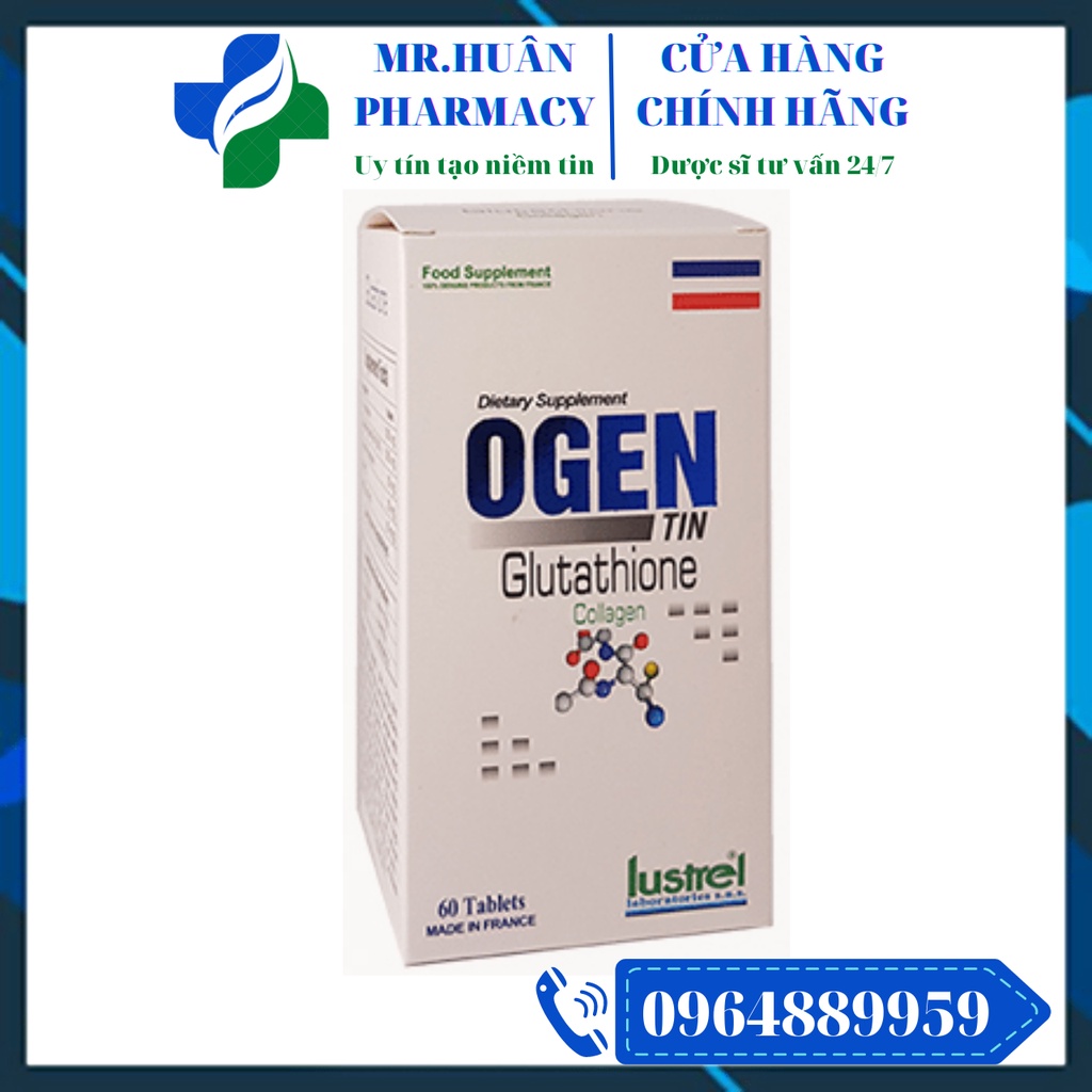 Viên uống chứa Collagen + Glutathione OGENTIN (Lọ 60 viên) của Pháp - Giúp làm đẹp, trắng da và tăng cường sức đề kháng
