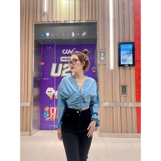 (co san - xuong may chuyen si) Ao Crop Nút Rã Ngực 0364