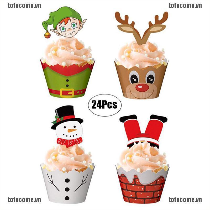 TOTO Set 24 Phụ Kiện Trang Trí Bánh Cupcake Phong Cách Giáng Sinh