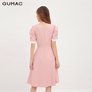 Đầm nữ phối nẹp nút trắng GUMAC DA1258