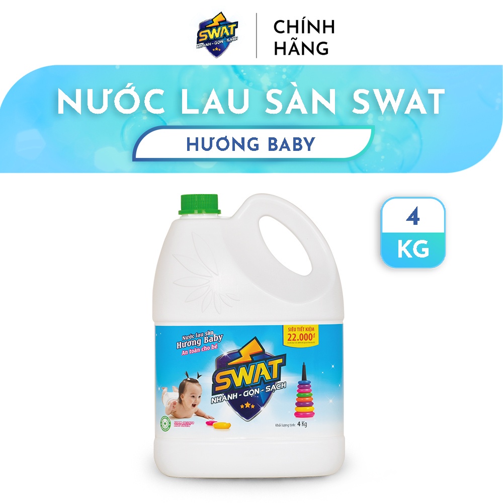 Nước Lau Sàn SWAT Hương Baby An Toàn Cho Bé Can 4Kg Tiết Kiệm