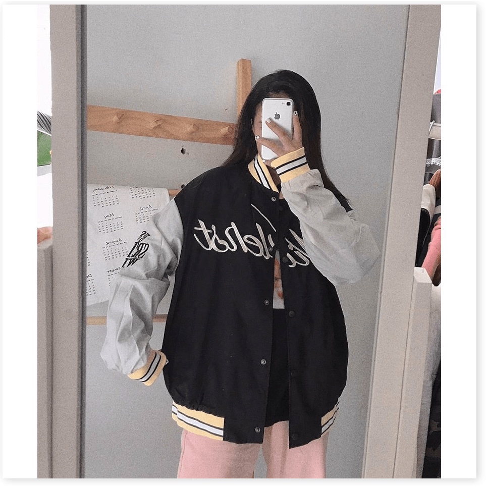 Áo Khoác Dù Nữ Bomber Cổ Bóng Chày In Chữ Siêu Chất