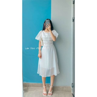 đầm midi trắng xoè