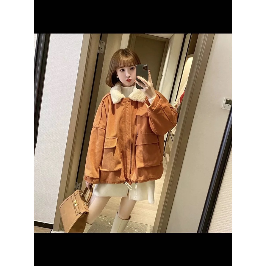 Áo Khoác Kaki 2 Lớp Lót Lông Cổ Bẻ 🦋 Áo Đại Hàn Nữ Dáng Rộng Túi Ngực 3 Màu 🦋 | BigBuy360 - bigbuy360.vn