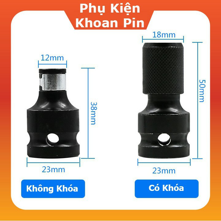 Đầu Chuyển Bulong 1/2 Sang Bắn Vít Lục Giác - 2 Loại Ngắn Không Khóa Và Dài Có Khóa - Đầu Chuyển Cho Máy Bulong