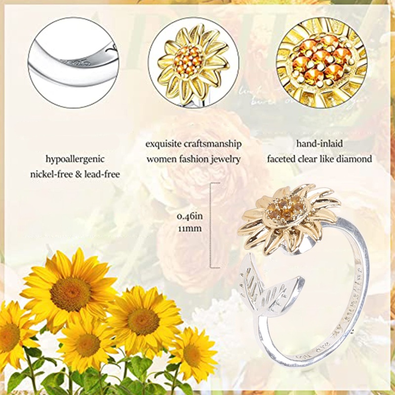 Nhẫn Xoay Hình Hoa Hướng Dương Màu Bạc Sáng Tạo Thời Trang Có Thể Điều Chỉnh Cho Nữ