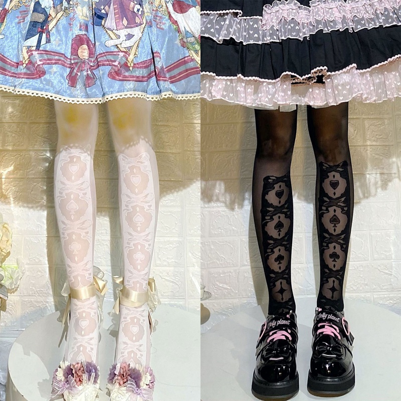 Run Quần Tất Lụa Xuyên Thấu Đính Nơ Trái Tim Phong Cách Anime Lolita Nhật Bản Cho Nữ