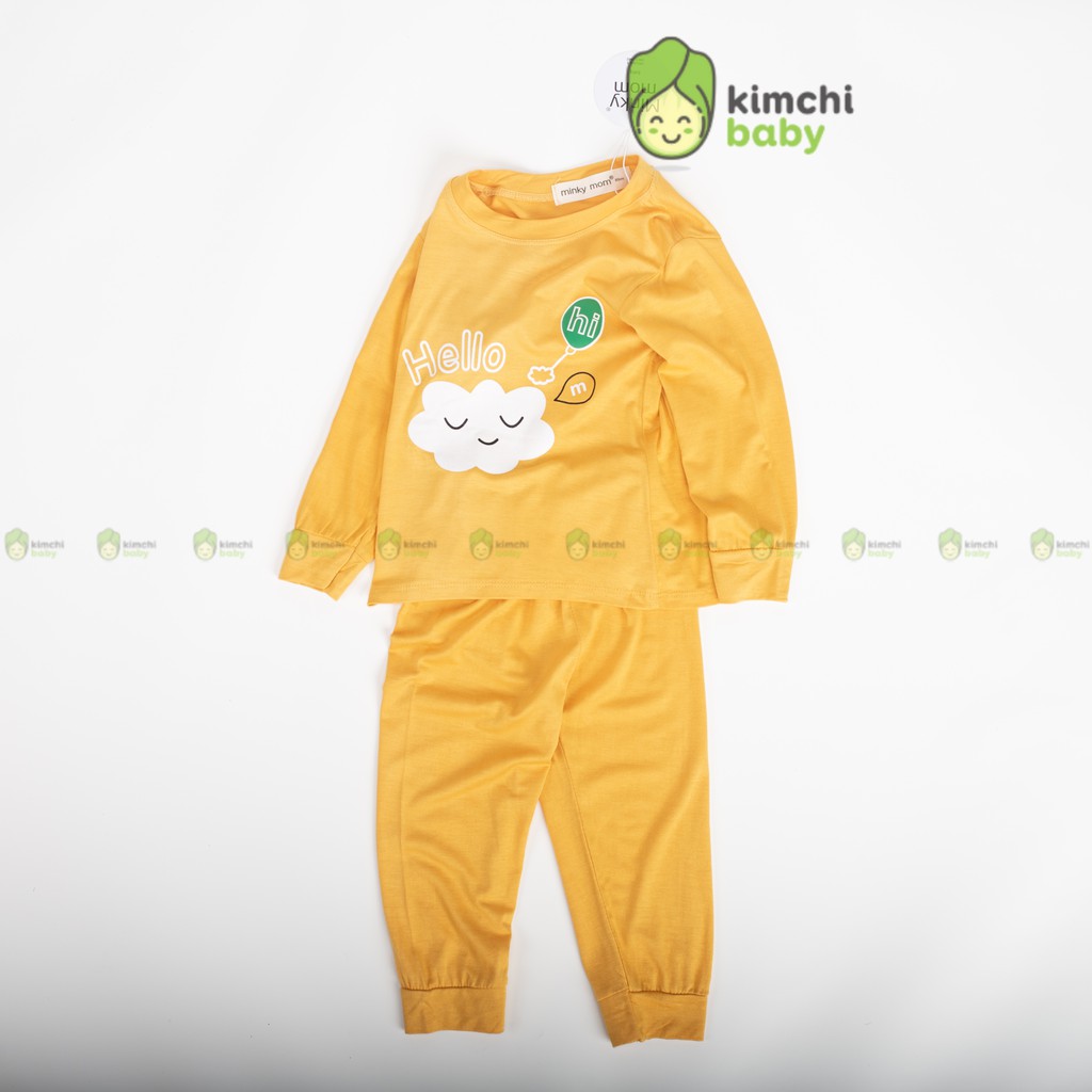 Bộ Dài Tay Cho Bé Gái, Bé Trai Minky Mom Vải Thun Lạnh Mèo Tím Khủng Long Con, Bộ Quần Áo Trẻ Em Thu Đông MKMTD2166