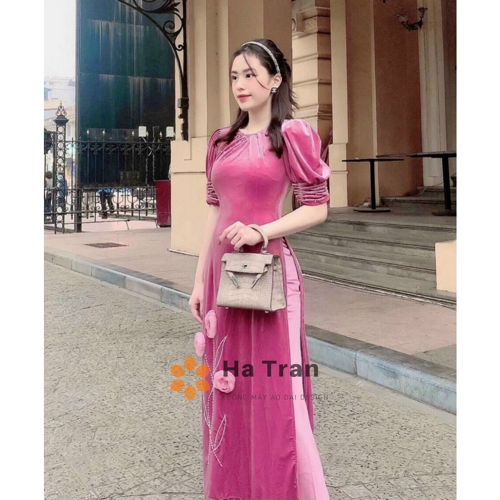 Nhung nhún tay bồng đỏ hồng vàng xanh đính kết hoa kim sa điệu đà sang chảnh phù hợp đi chơi du lịch chụp ảnh