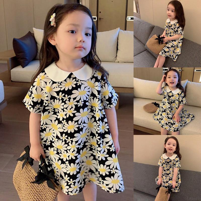 Đầm Hoa Ngắn Tay Thời Trang Cho Bé Gái 1-6 Tuổi
