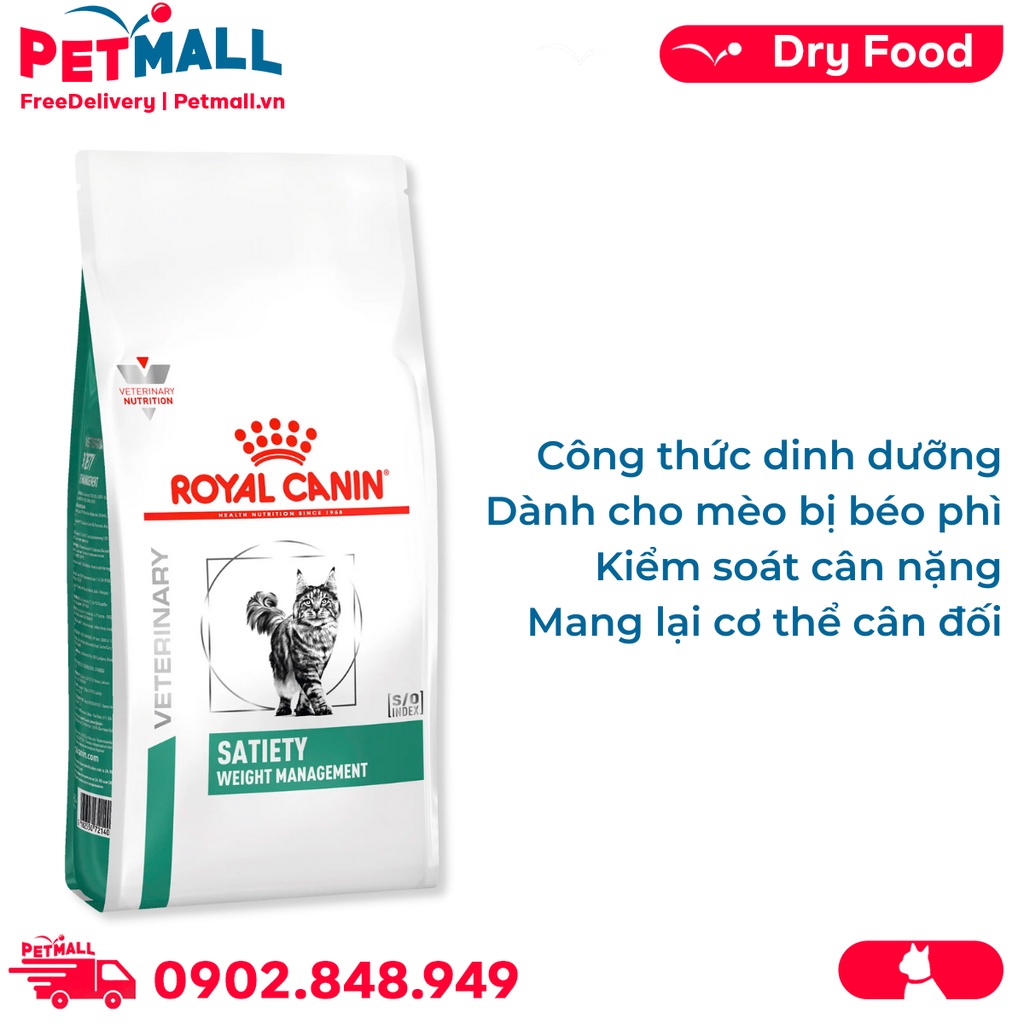 Thức ăn mèo Royal Canin Satiety Weight Management Feline 1.5kg - Hỗ trợ giảm cân Petmall