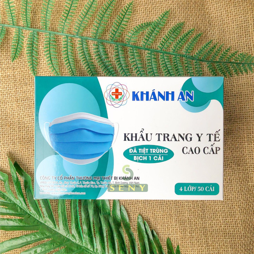 Khẩu trang 4 lớp tiệt trùng bọc từng cái kháng Khuẩn Hộp 50 cái Khánh An