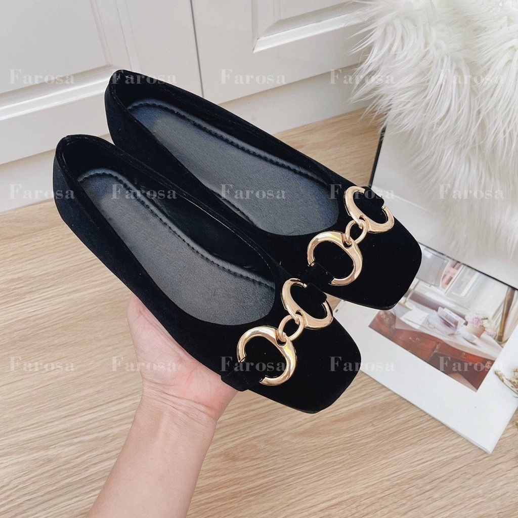 Giày bệt búp bê nữ mũi vuông quai khóa xích ngang chất da nhung cực êm chân