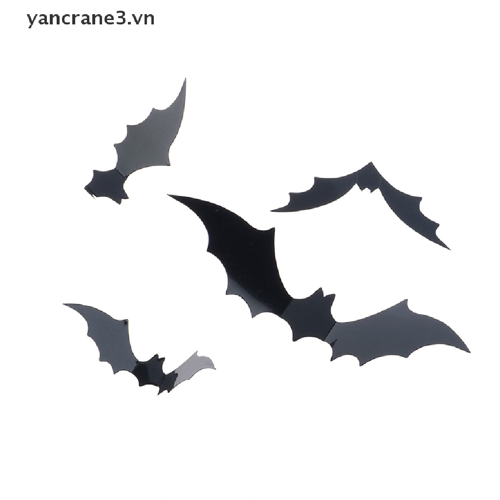 Bộ 12 Sticker Dán Tường Trang Trí Halloween Hình Dơi 3D Bằng PVC Màu Đen DIY