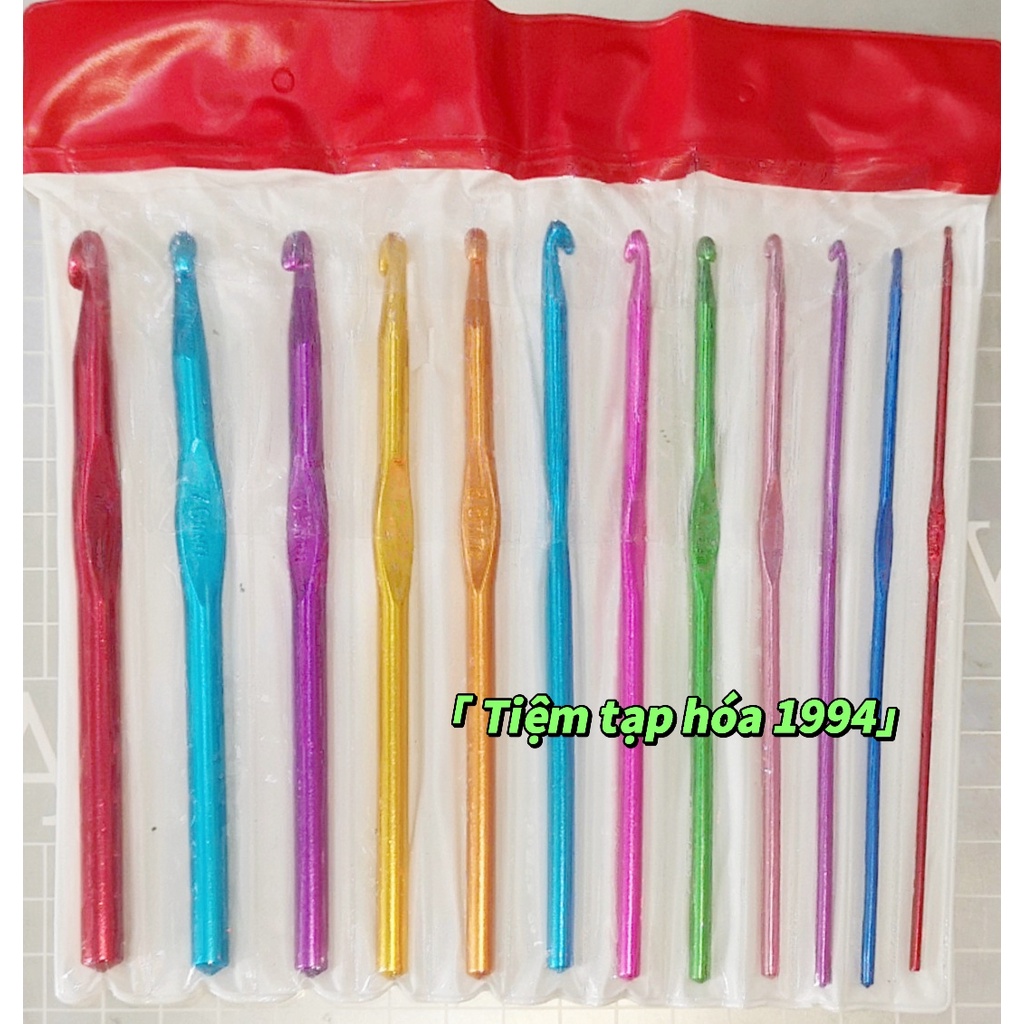 BỘ 12 CÂY/ 14 CÂY KIM MÓC LEN KIM LOẠI NHÔM - DỤNG CỤ MÓC LEN - KHÂU MÓC ĐÁNH DẤU