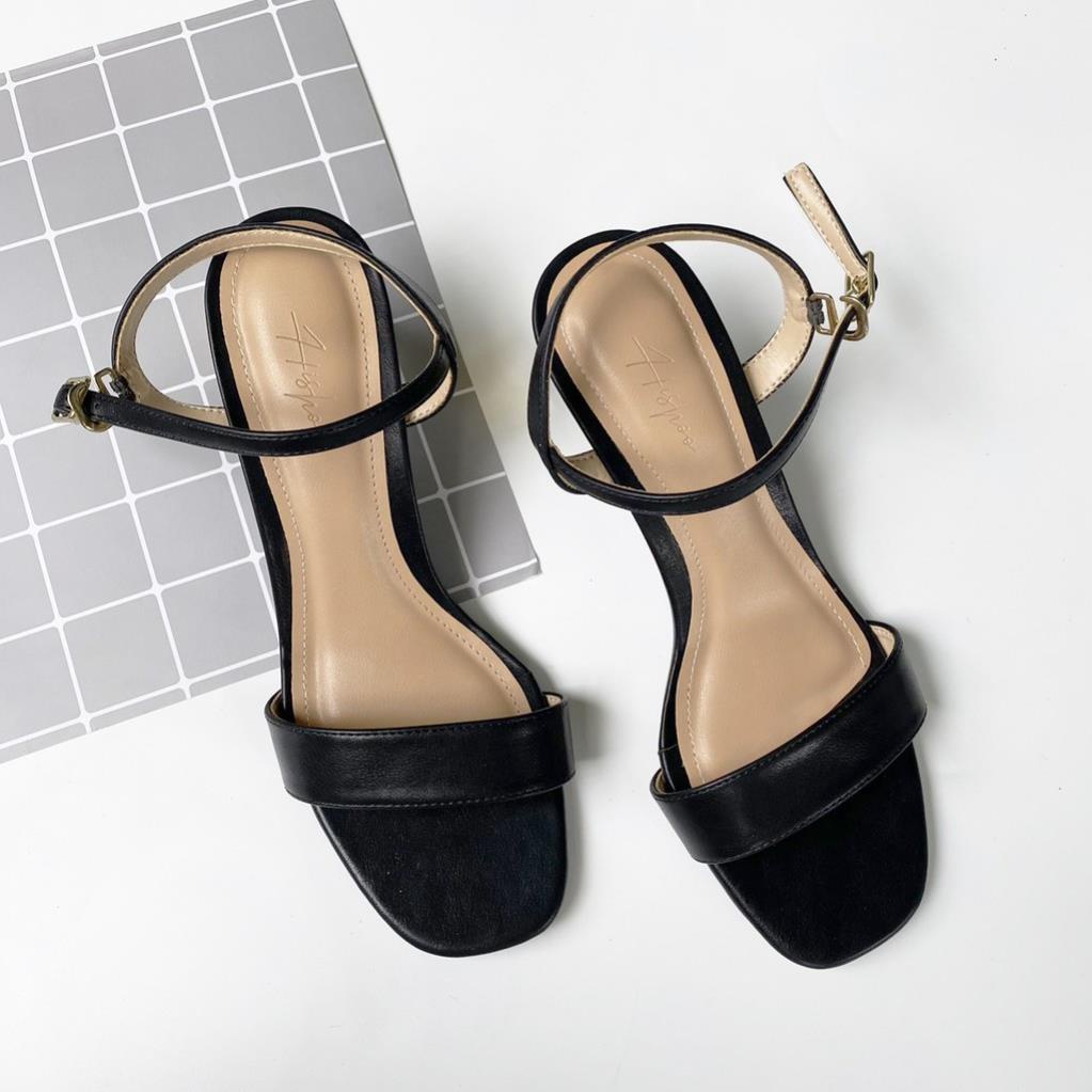 Giày sandal cao gót hở mũi phối dây cao 5cm màu đen chính hãng Hishoo S004 k