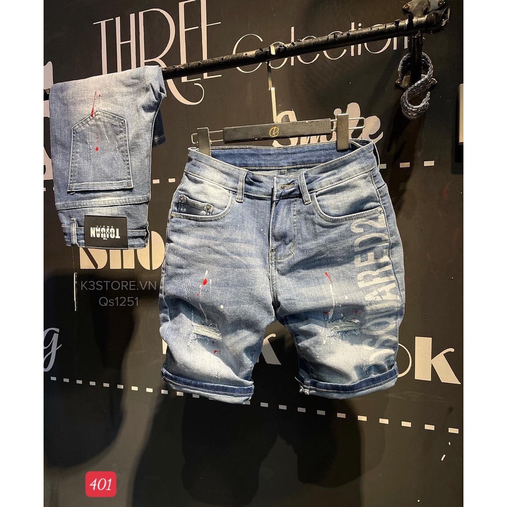 Quần short jean nam màu đen phối rách, quần sọt nam co giãn chất bò mịn xịn thời trang Tô Tồ Shop - MQ254