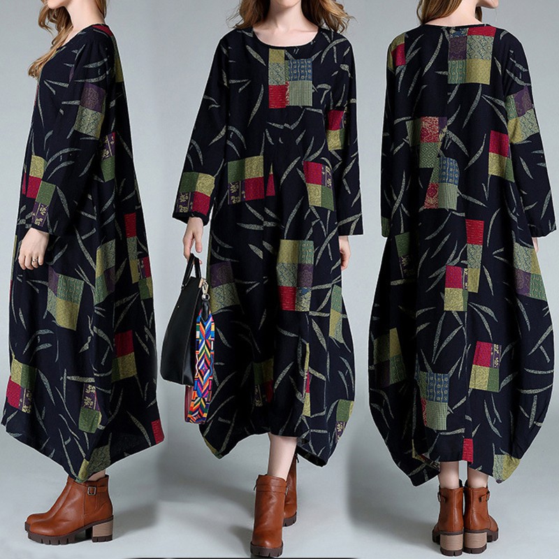 FREESHIP ĐƠN 99K_ Đầm maxi tay dài in họa tiết thời trang cho nữ | BigBuy360 - bigbuy360.vn