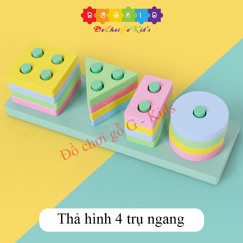 Đồ chơi thả hình khối 4 cọc, nhận biết màu sắc - đồ chơi gỗ, đồ chơi montessories