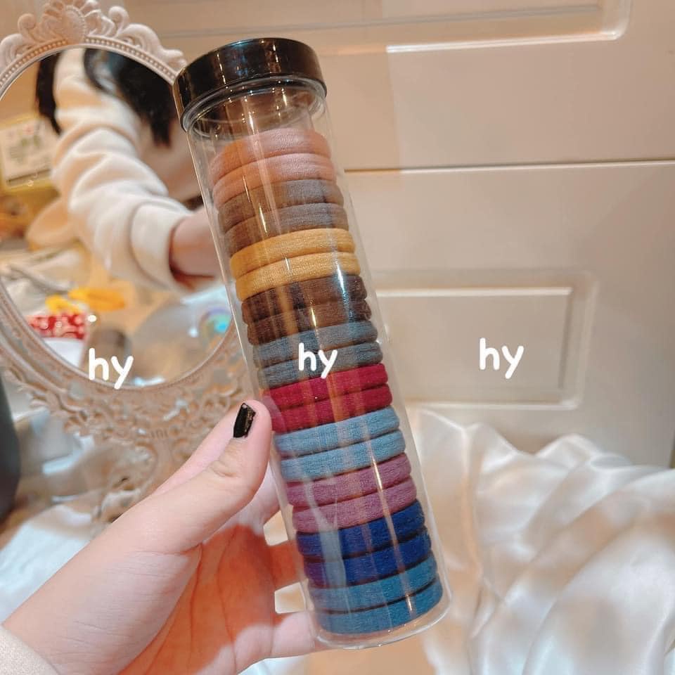 [Set 20] Chun Buộc Tóc Nhiều Màu Sắc Có Ống Đựng Trong Suốt