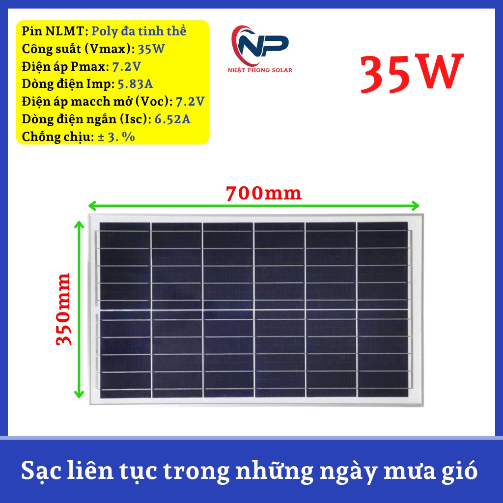Tấm pin năng lượng mặt trời NHẬT PHONG SOLAR chất liệu Poly đa tinh thể công suất 6V 20W,25W,30W,35W