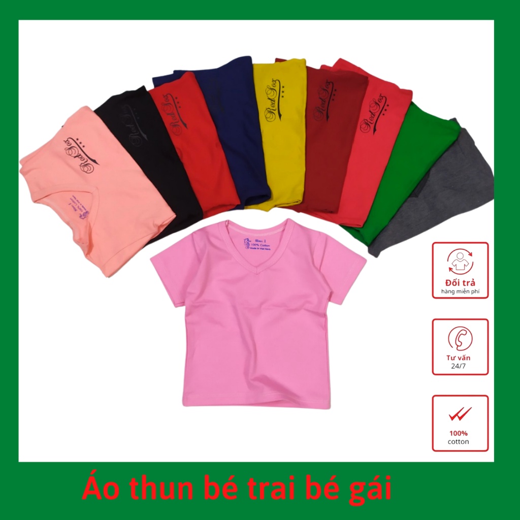 Áo thun ngắn tay cổ tim cho bé trai bé gái chất cotton co giãn 4 chiều