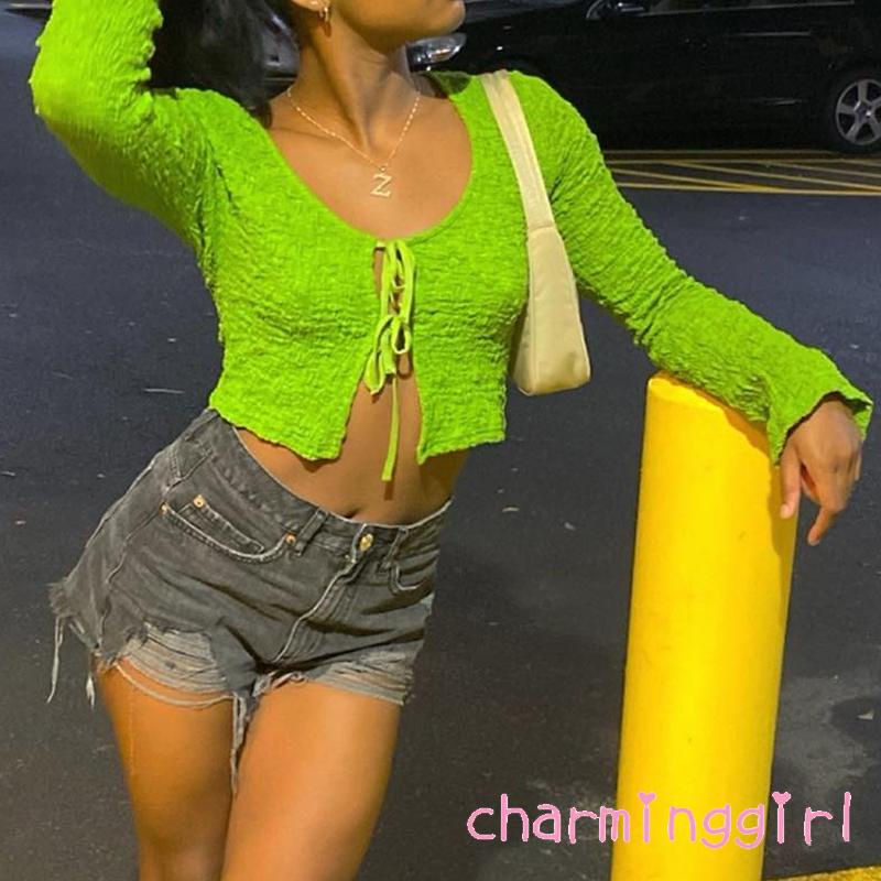 Áo croptop tay dài dáng ôm thiết kế gợi cảm cho nữ