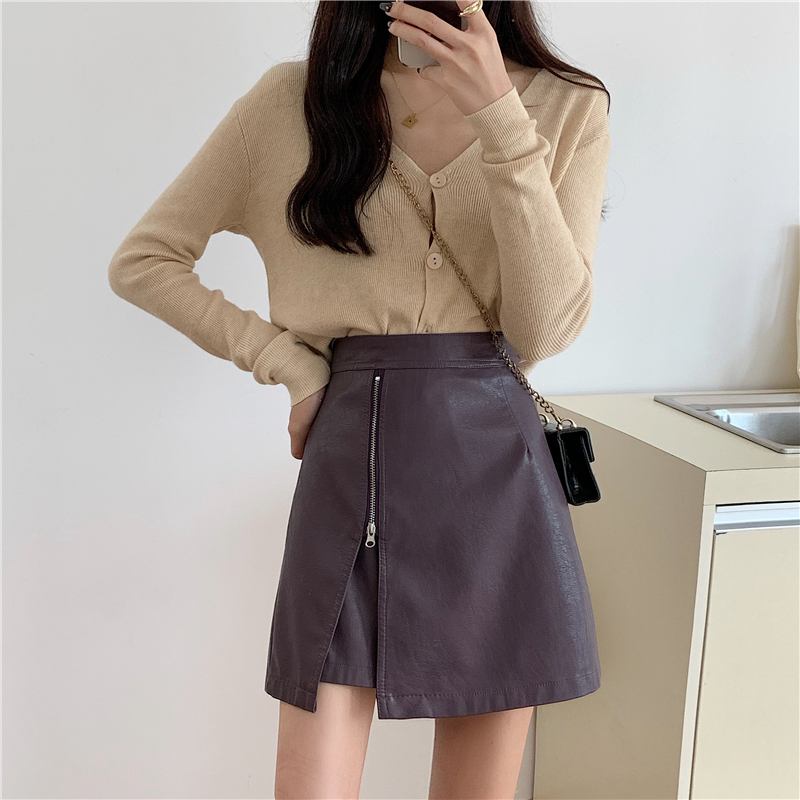 Chân Váy Da Pu Lưng Cao Phối Khóa Kéo Phong Cách Hàn Quốc | BigBuy360 - bigbuy360.vn
