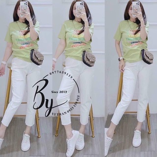 Áo thun giấy form rộng in chữ nhiều màu tay ngắn cổ tròn