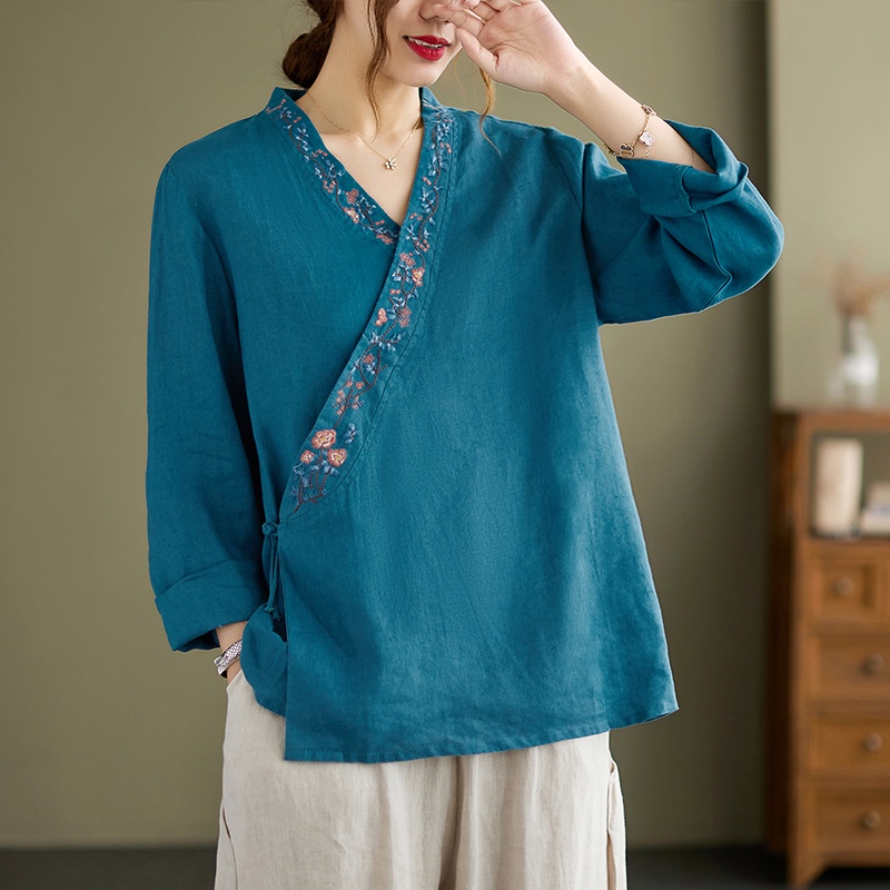 Áo kiểu sườn xám tay dài size lớn phong cách mới thời trang CAL1540