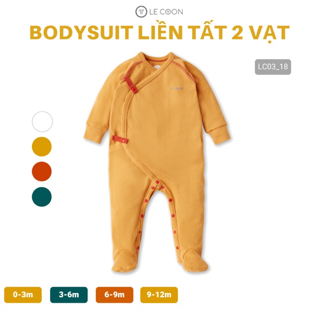 LE COON | Bodysuit Liền Tất 2 Vạt cotton dày 0-12 tháng [ babyboo]