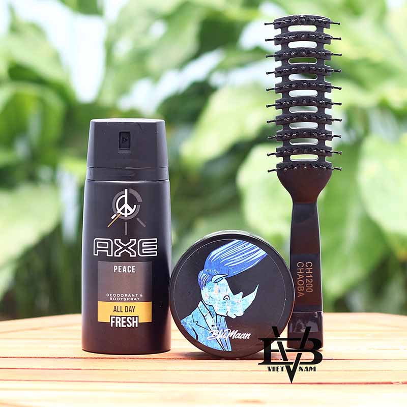 [COMBO + TẶNG] sản phẩm sáp vuốt tóc nam Blumaan Tê Giác  + Xịt khử mùi AXE 150ml - Tặng kèm lược tạo kiểu Chaoba